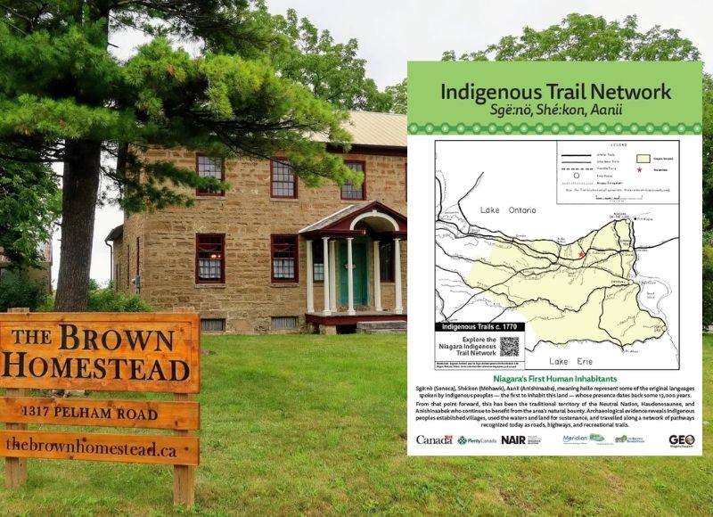 Brown Homestead with Indigenous Trail Network sign